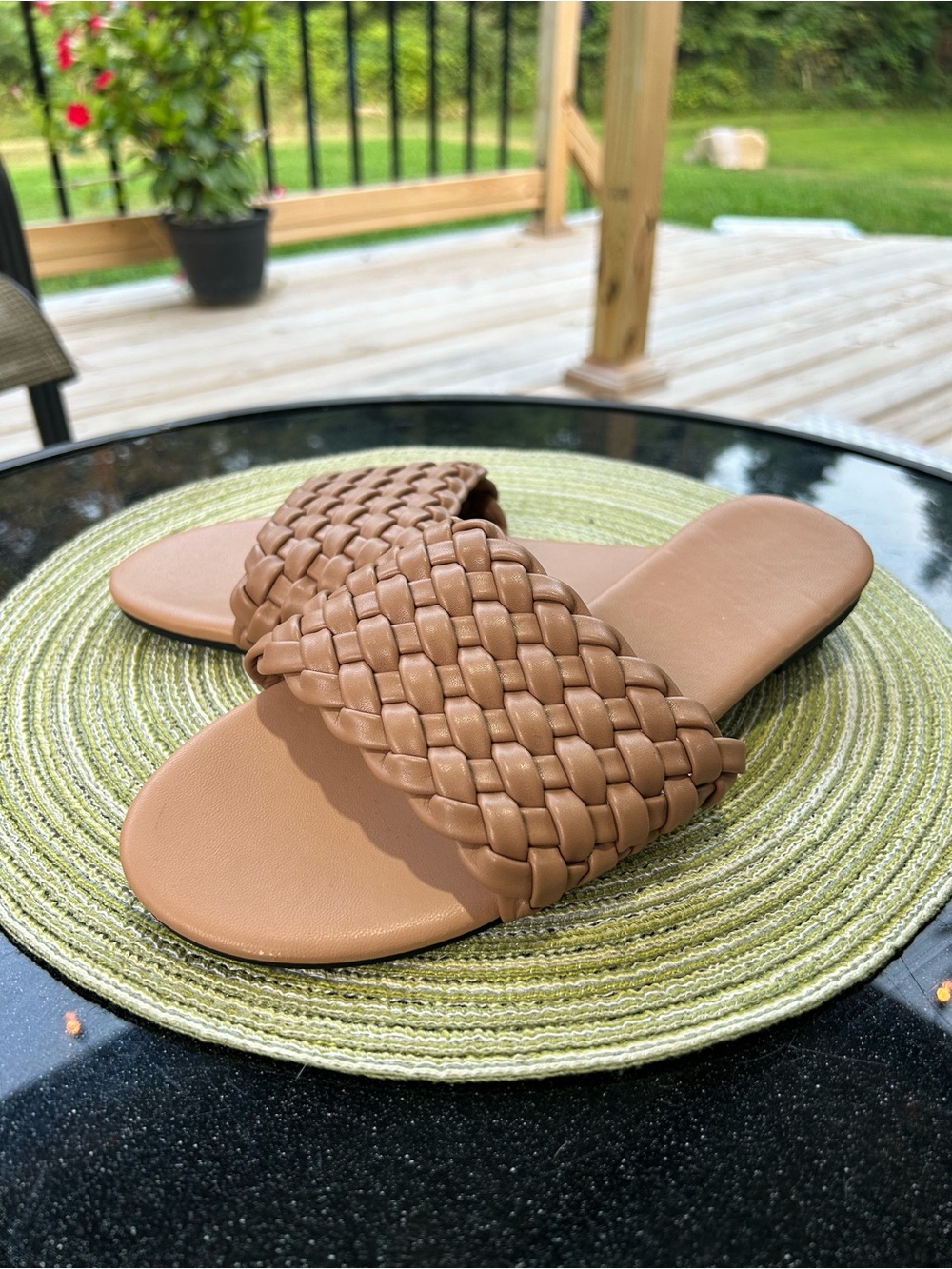Woven Slide Sandals in Tan - Comfortable Everyday Women’s Slides